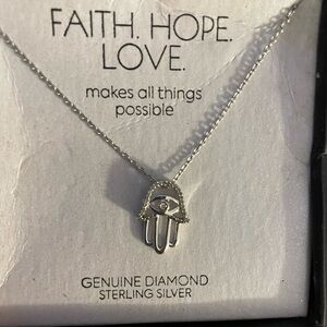 Sterling Silver Hamsa Necklace with Diamond Accent